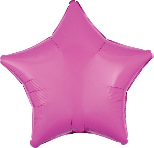 Bright Bubblegum Pink Star - 19&quot; Helium Filled Foil Balloon, Ribbon
