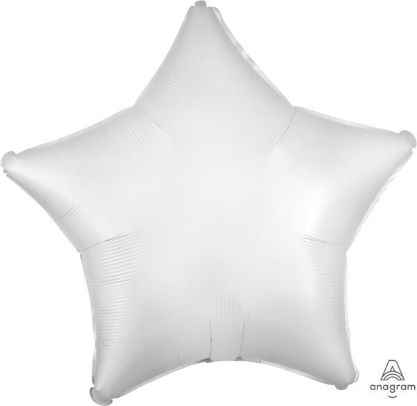 Luxe White Satin Star - 17&quot; Helium Filled Foil Balloon, Ribbon