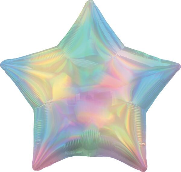 Iridescent Pastel Rainbow Star - 19&quot; Helium Filled Foil Balloon, Ribbon