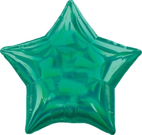 Iridescent Green Star - 19&quot; Helium Filled Foil Balloon, Ribbon