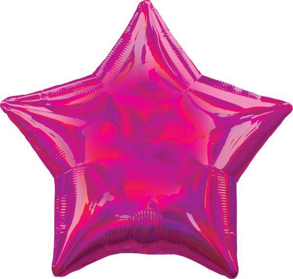 Iridescent Magenta Star - 19&quot; Helium Filled Foil Balloon, Ribbon