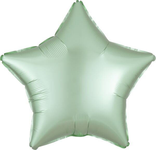 Luxe Mint Green Star - 19&quot; Helium Filled Foil Balloon, Ribbon