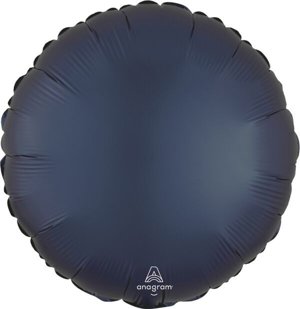 Satin True Navy Round - 17&quot; Helium Filled Foil Balloon, Ribbon