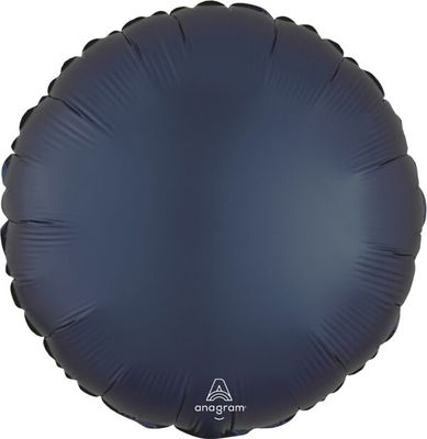 Satin True Navy Round - 17" Helium Filled Foil Balloon, Ribbon