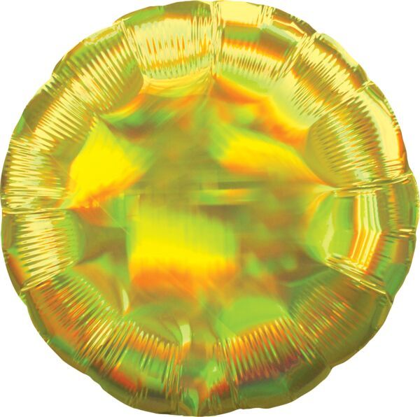 Iridescent Yellow  Round - 18&quot; Helium Filled Foil Balloon, Ribbon