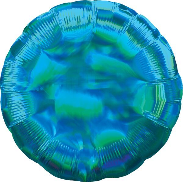 Iridescent Cyan  Round - 18&quot; Helium Filled Foil Balloon, Ribbon