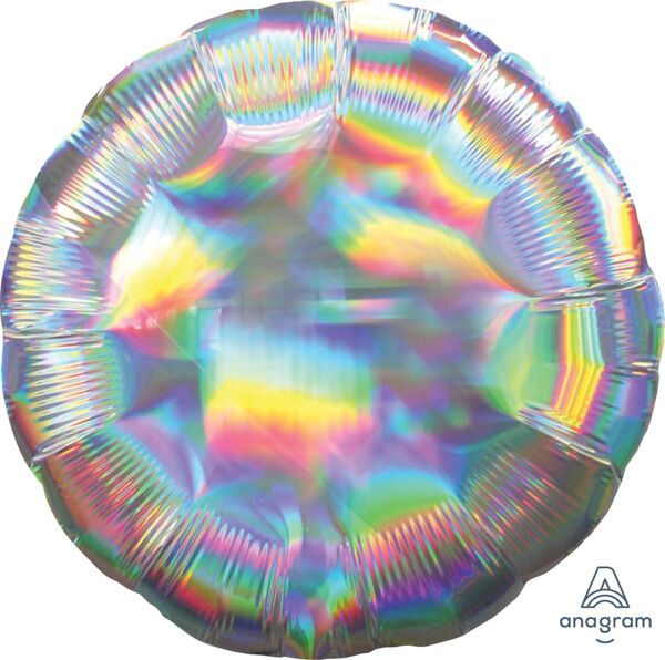 Iridescent Silver Round - 18&quot; Helium Filled Foil Balloon, Ribbon
