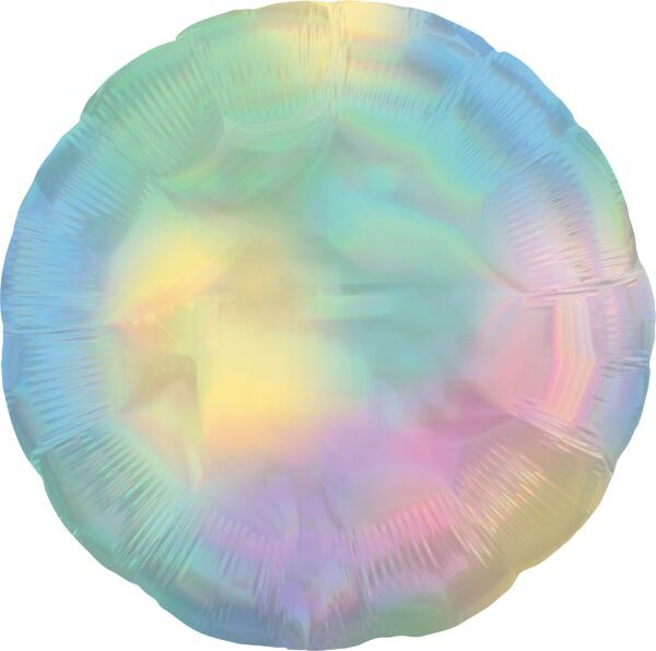 Iridescent Pastel Rainbow Round - 18&quot; Helium Filled Foil Balloon, Ribbon