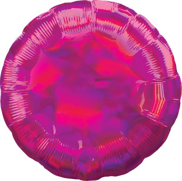 Iridescent Magenta Round - 18&quot; Helium Filled Foil Balloon, Ribbon