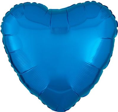 Metallic Blue Heart - 17&quot; Helium Filled Foil Balloon, Ribbon