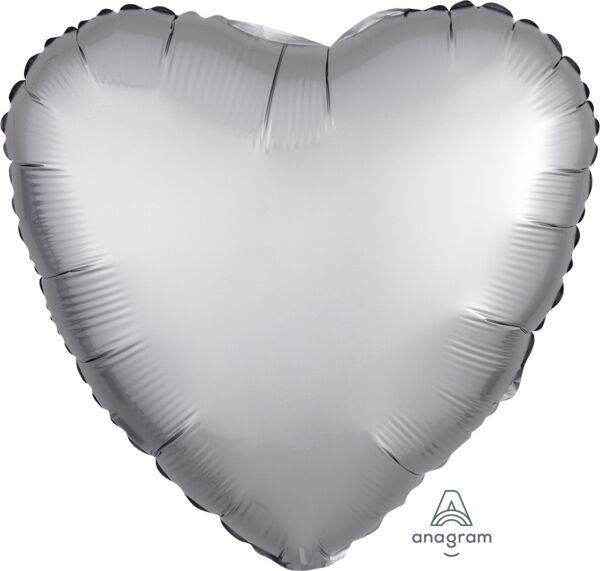 Luxe Platinum Heart - 17&quot; Helium Filled Foil Balloon, Ribbon