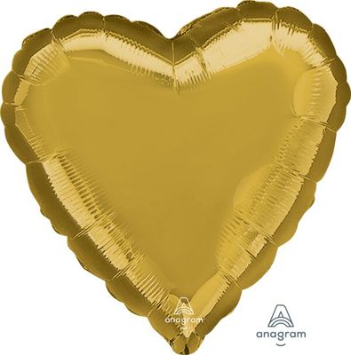 Metallic Gold Heart - 28" Helium Filled Foil Balloon, Ribbon