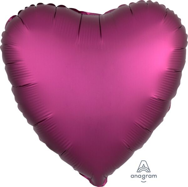 Luxe Pomegranate Heart - 17&quot; Helium Filled Foil Balloon, Ribbon