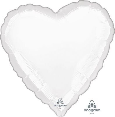 Metallic White Heart - 28" Helium Filled Foil Balloon, Ribbon