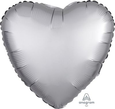 Luxe Platinum Heart - 17" Helium Filled Foil Balloon, Ribbon