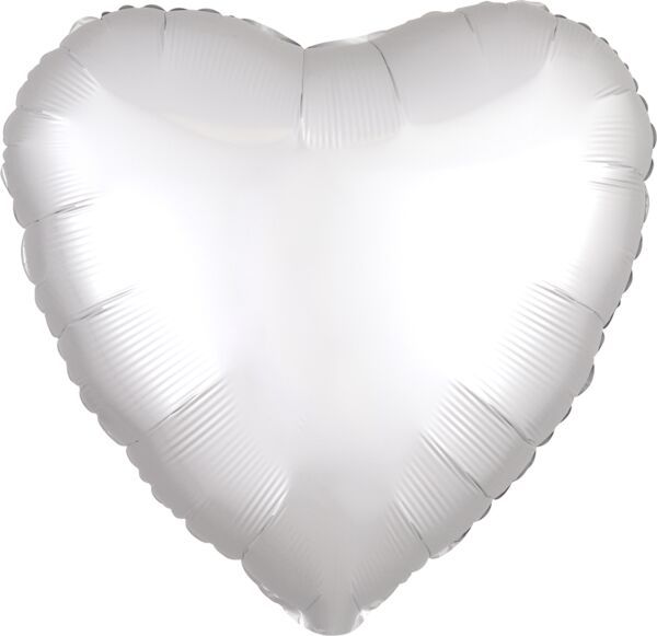 Luxe White Satin Heart - 17" Helium Filled Foil Balloon, Ribbon