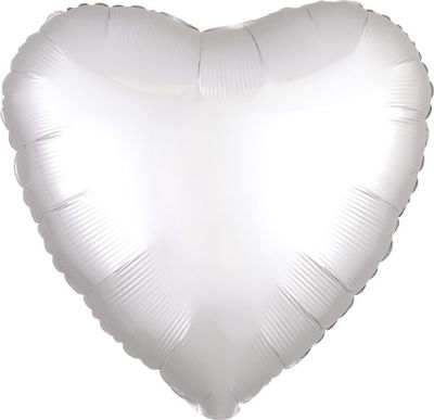 Luxe White Satin Heart - 17" Helium Filled Foil Balloon, Ribbon