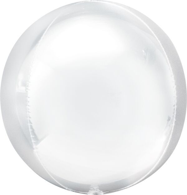 White Orbz - 15" Helium Filled Foil Balloon, Ribbon