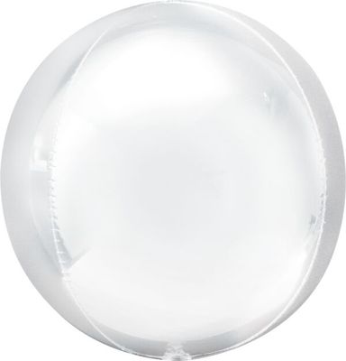 White Orbz - 15" Helium Filled Foil Balloon, Ribbon