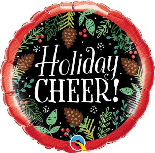 Holiday Cheer Pine Cones - 18&quot; Helium Filled Foil Balloon, Ribbon