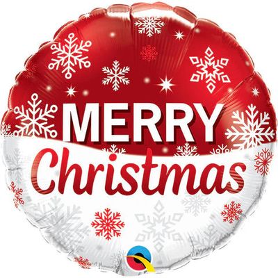 Christmas Snowflakes Red - 18&quot; Helium Filled Foil Balloon, Ribbon
