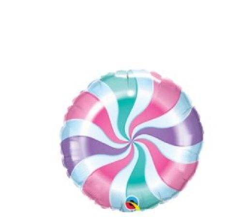 Candy Pastel Swirl - 18&quot; Helium Filled Foil Balloon, Ribbon
