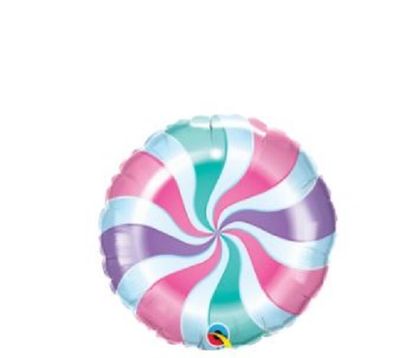 Candy Pastel Swirl - 18&quot; Helium Filled Foil Balloon, Ribbon