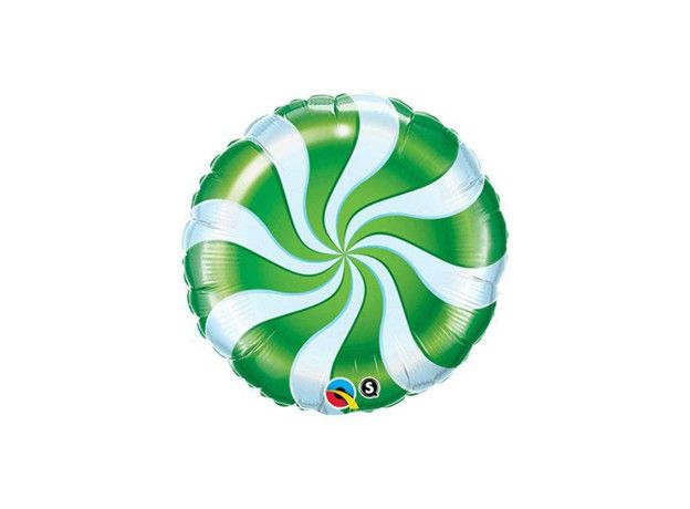 Green Candy Swirl - 18&quot; Helium Filled Foil Balloon, Ribbon