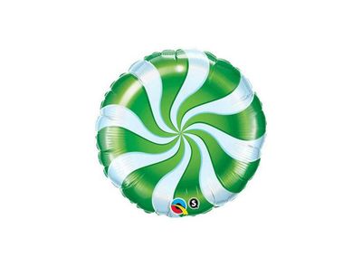 Green Candy Swirl - 18&quot; Helium Filled Foil Balloon, Ribbon