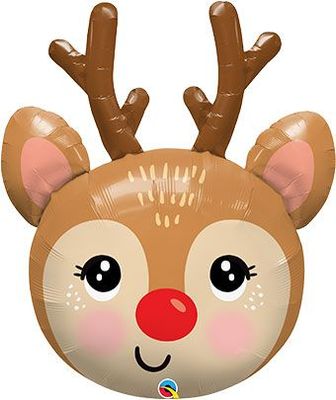 Red-Nosed Reindeer - 31&quot; Helium Filled Foil Balloon, Ribbon