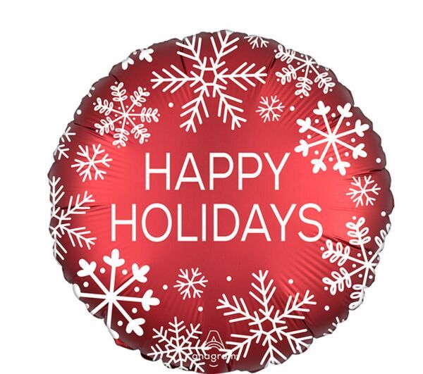 Satin Happy Holidays Nordic Snowflake - 18&quot; Helium Filled Foil Balloon, Ribbon