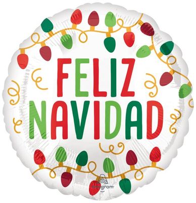 Feliz Navidad Christmas Lights - 18&quot; Helium Filled Foil Balloon, Ribbon