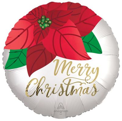 Christmas Poinsettia - 18&quot; Helium Filled Foil Balloon, Ribbon