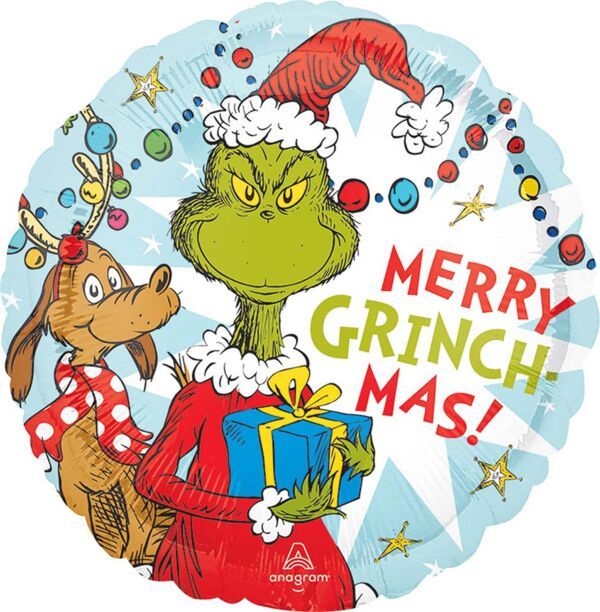 Grinch Christmas - 18&quot; Helium Filled Foil Balloon, Ribbon
