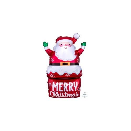 Santa in Chimney- 30&quot; Helium Filled Foil Balloon, Ribbon