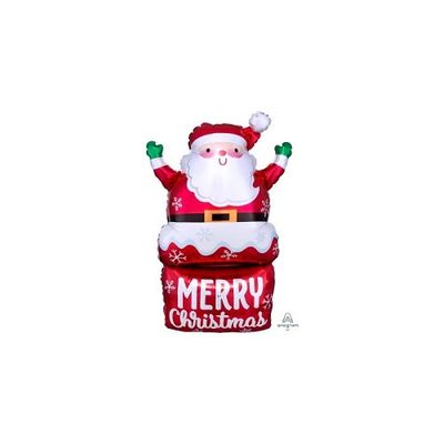 Santa in Chimney- 30&quot; Helium Filled Foil Balloon, Ribbon