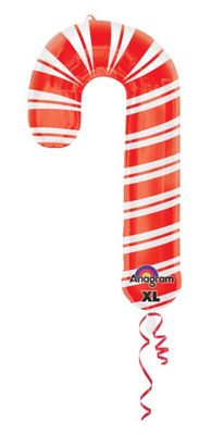 Holiday Candy Cane - 37&quot; Helium Filled Foil Balloon, Ribbon