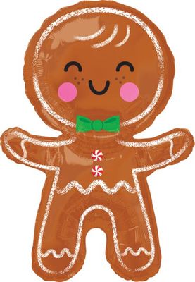 Happy Gingerbread Man - 31&quot; Helium Filled Foil Balloon, Ribbon