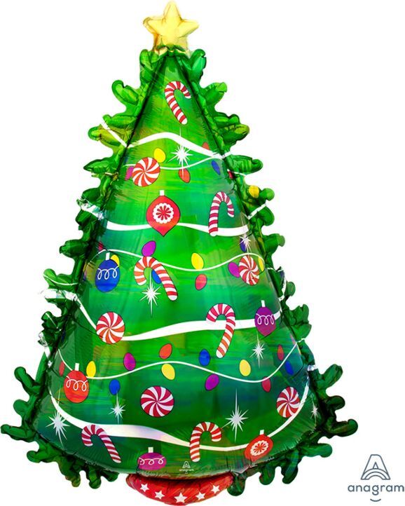 Green Xmas Tree Holographic - 36&quot; Helium Filled Foil Balloon, Ribbon