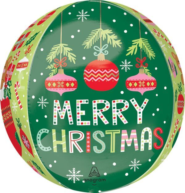 Beary Christmas Orbz - 15&quot; Helium Filled Foil Balloon, Ribbon