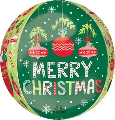 Beary Christmas Orbz - 15&quot; Helium Filled Foil Balloon, Ribbon