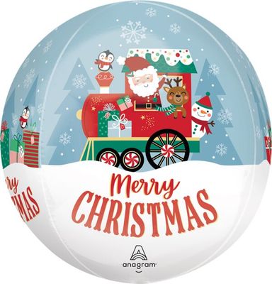 North Pole Express Christmas Orbz - 15&quot; Helium Filled Foil Balloon, Ribbon