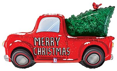 Christmas Truck - 47&quot; Helium Filled Foil Balloon, Ribbon