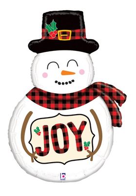 Buffalo Plaid Snowman - 39&quot; Helium Filled Foil Balloon, Ribbon