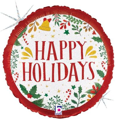 Classic Holiday Holly - 18&quot; Helium Filled Foil Balloon, Ribbon