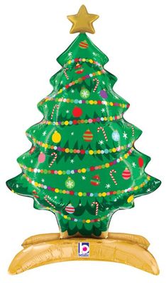 StandUps Christmas Tree - 31&quot; Air Filled Foil Balloon, Ribbon