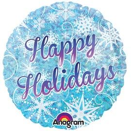 Sparkling Holographic Snowflakes - 18" Helium Filled Foil Balloon, Ribbon