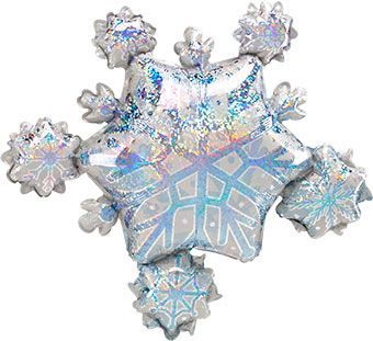 Prism Snowflake Cluster - 30" Helium Filled Foil Balloon, Ribbon