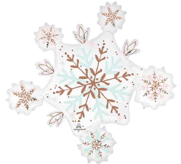Satin Winter Wonderland Snowflake - 32" Helium Filled Foil Balloon, Ribbon