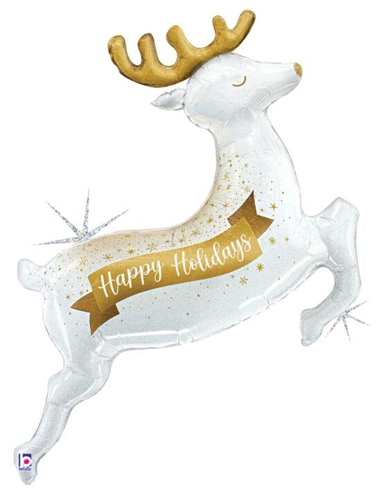 Glistening Holiday Reindeer - 48" Helium Filled Foil Balloon, Ribbon